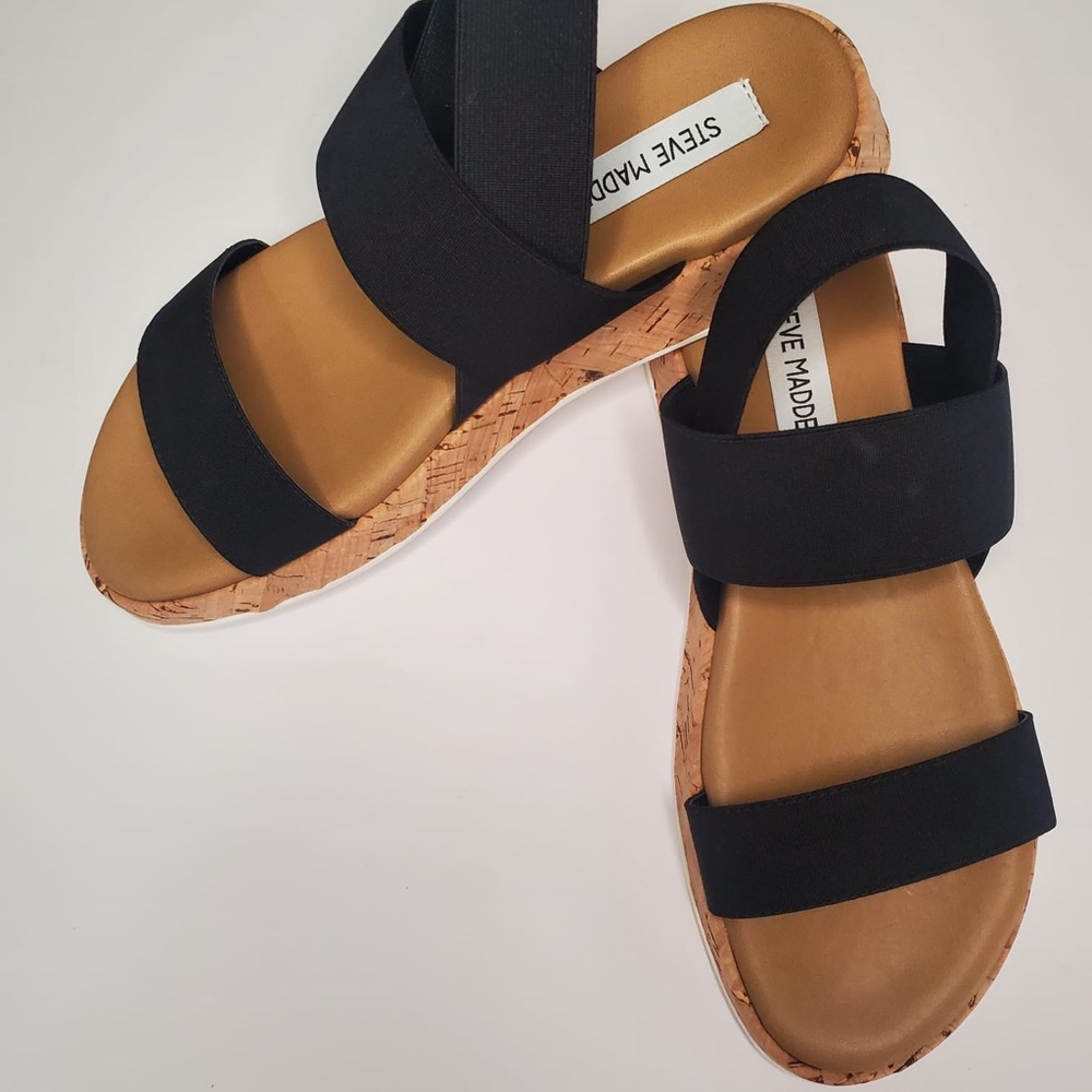 Steve Madden, Bandi Elastic Cork Platform Wedge Sandals